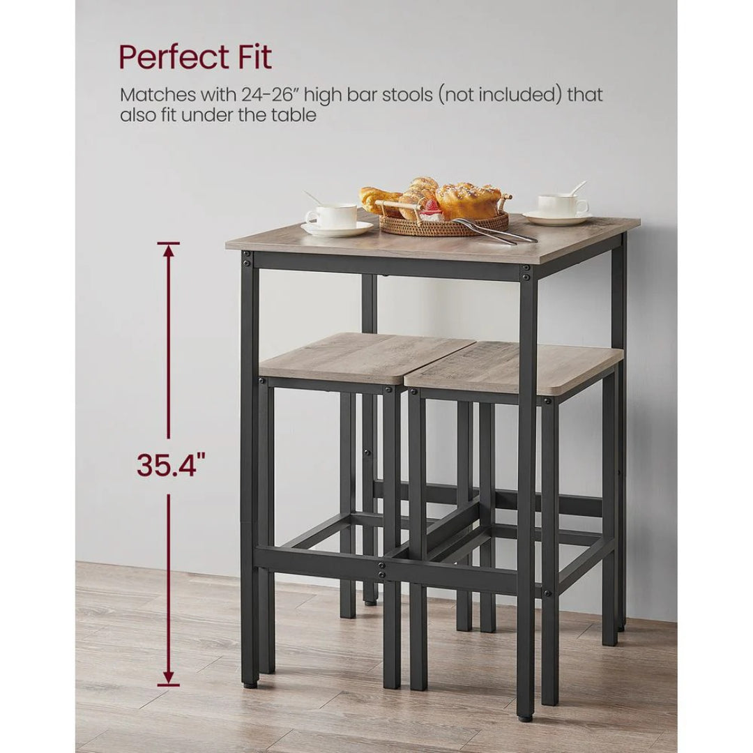 High Top Bar Table with Steel Frame, Industrial Square Pub Table
