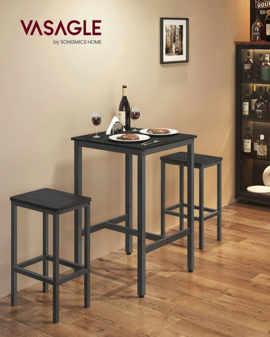 High Top Bar Table with Steel Frame, Industrial Square Pub Table