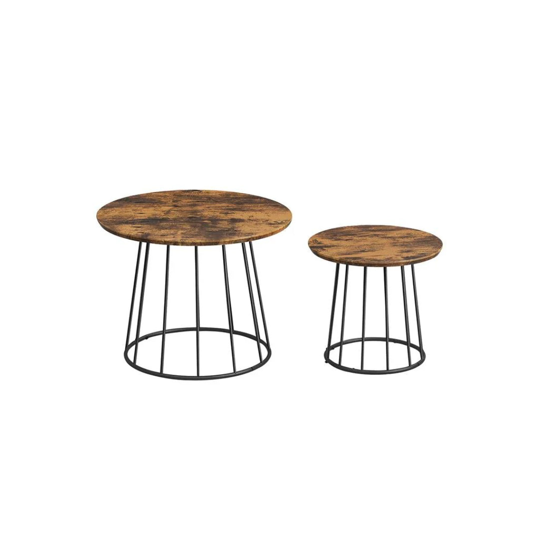 Round Coffee Table Set of 2 with Steel Frame, Modern Nesting Tables