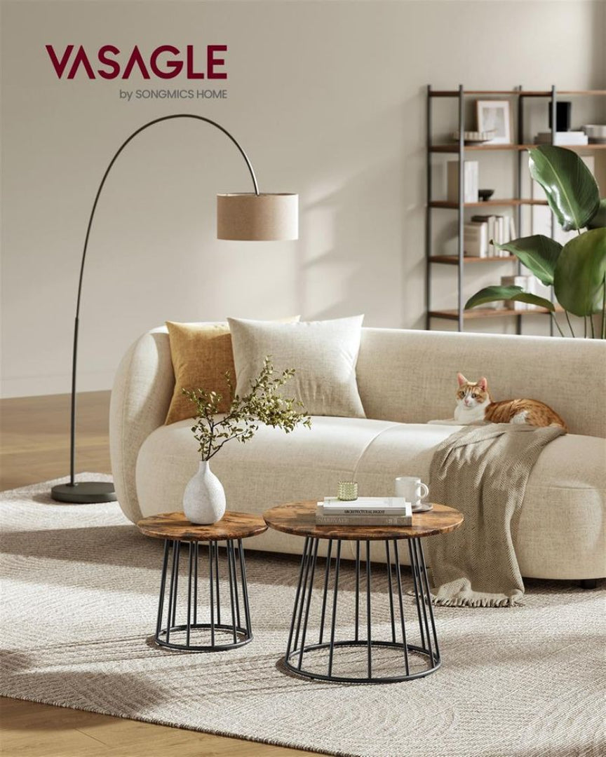 Round Coffee Table Set of 2 with Steel Frame, Modern Nesting Tables