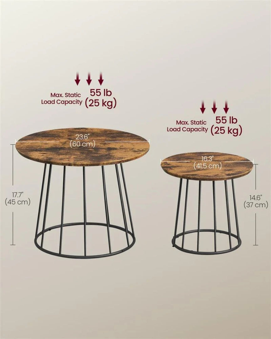 Round Coffee Table Set of 2 with Steel Frame, Modern Nesting Tables