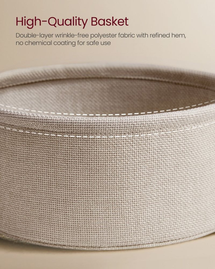 Round Side Table with Charging Station and Fabric Basket Storage