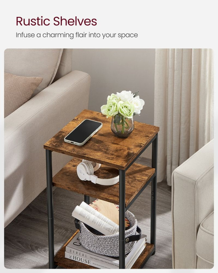 Small 3-Tier End Table with Open Storage, Industrial Side Table