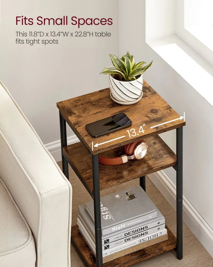 Small 3-Tier End Table with Open Storage, Industrial Side Table