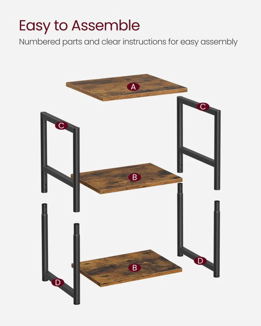 Small 3-Tier End Table with Open Storage, Industrial Side Table