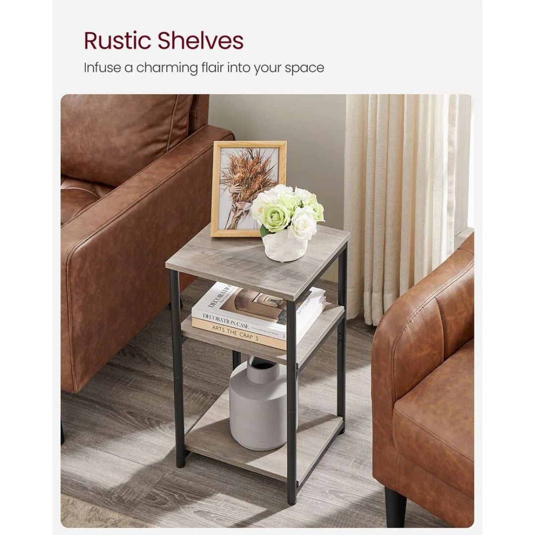 Small 3-Tier End Table with Open Storage, Industrial Side Table