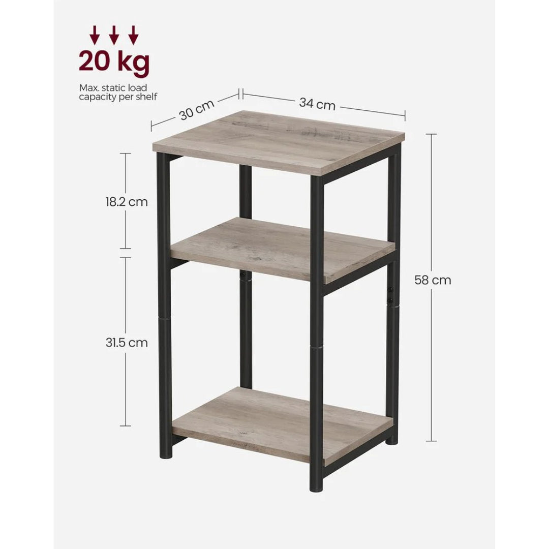 Small 3-Tier End Table with Open Storage, Industrial Side Table