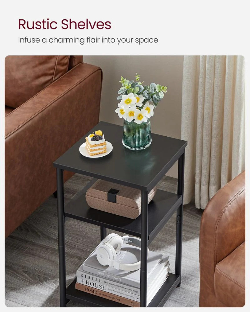 Small 3-Tier End Table with Open Storage, Industrial Side Table