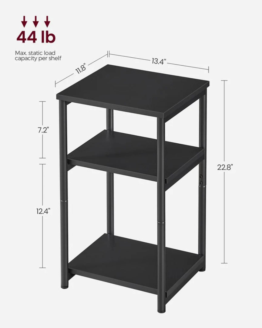 Small 3-Tier End Table with Open Storage, Industrial Side Table