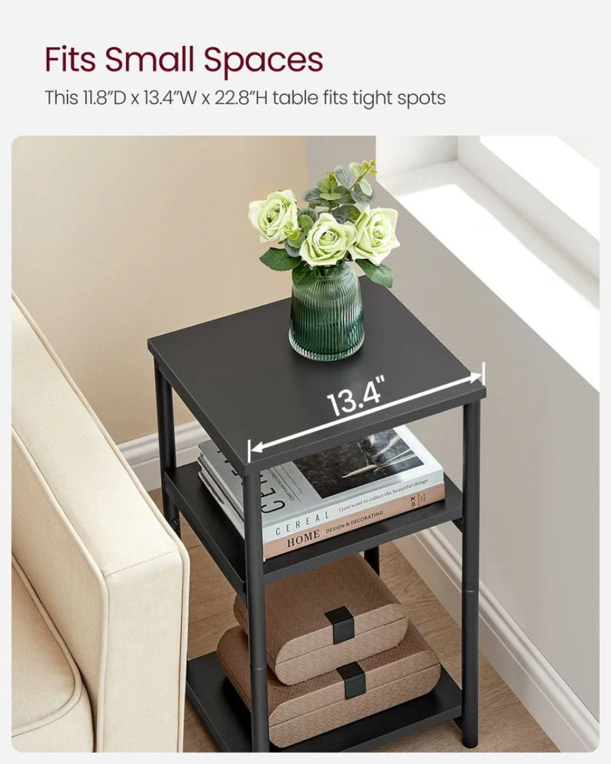 Small 3-Tier End Table with Open Storage, Industrial Side Table