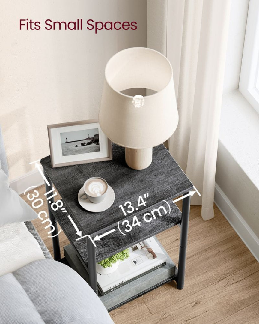 Small 3-Tier End Table with Open Storage, Industrial Side Table
