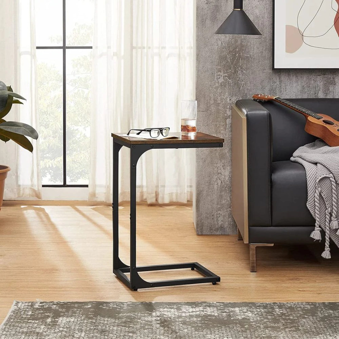 C-Shaped End Table For Sofa With Steel Frame