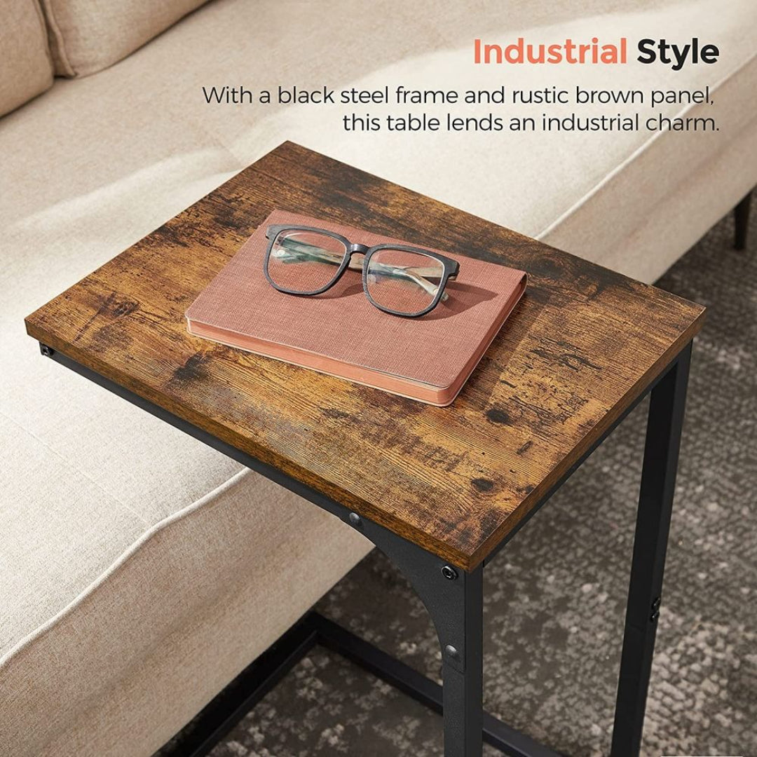 C-Shaped End Table For Sofa With Steel Frame