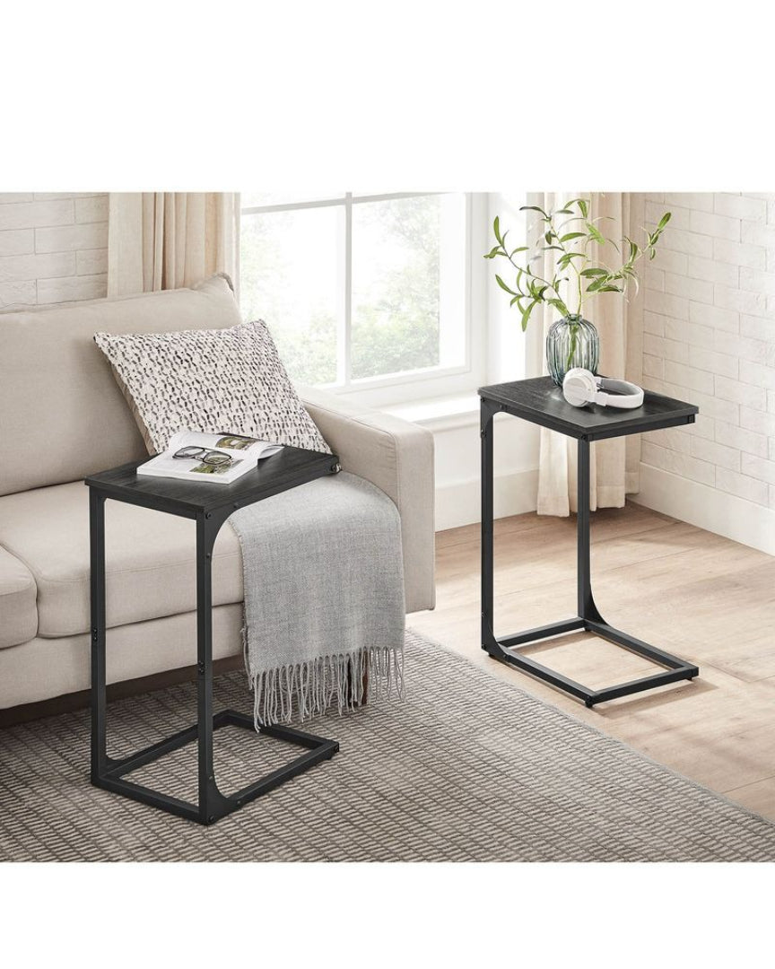 C-Shaped End Table For Sofa With Steel Frame