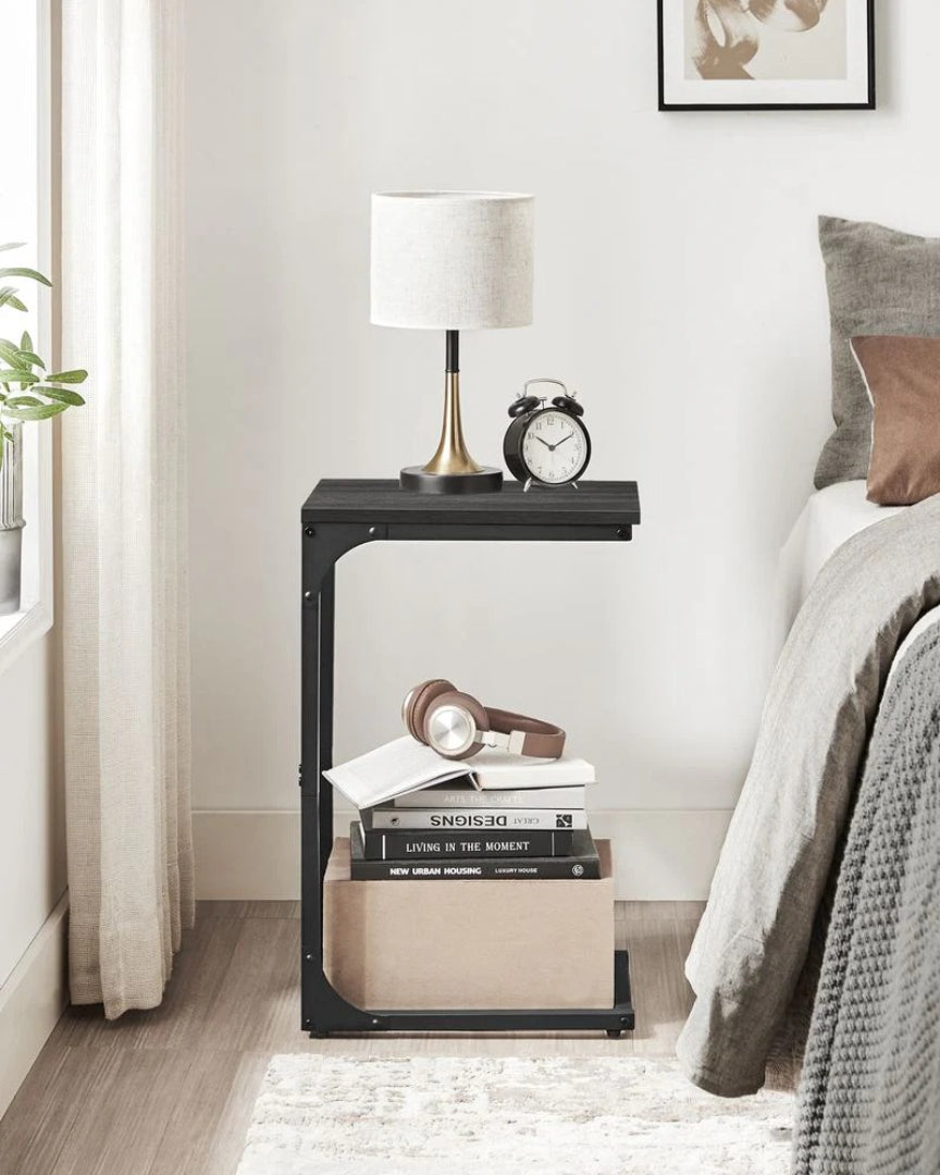 C-Shaped End Table For Sofa With Steel Frame