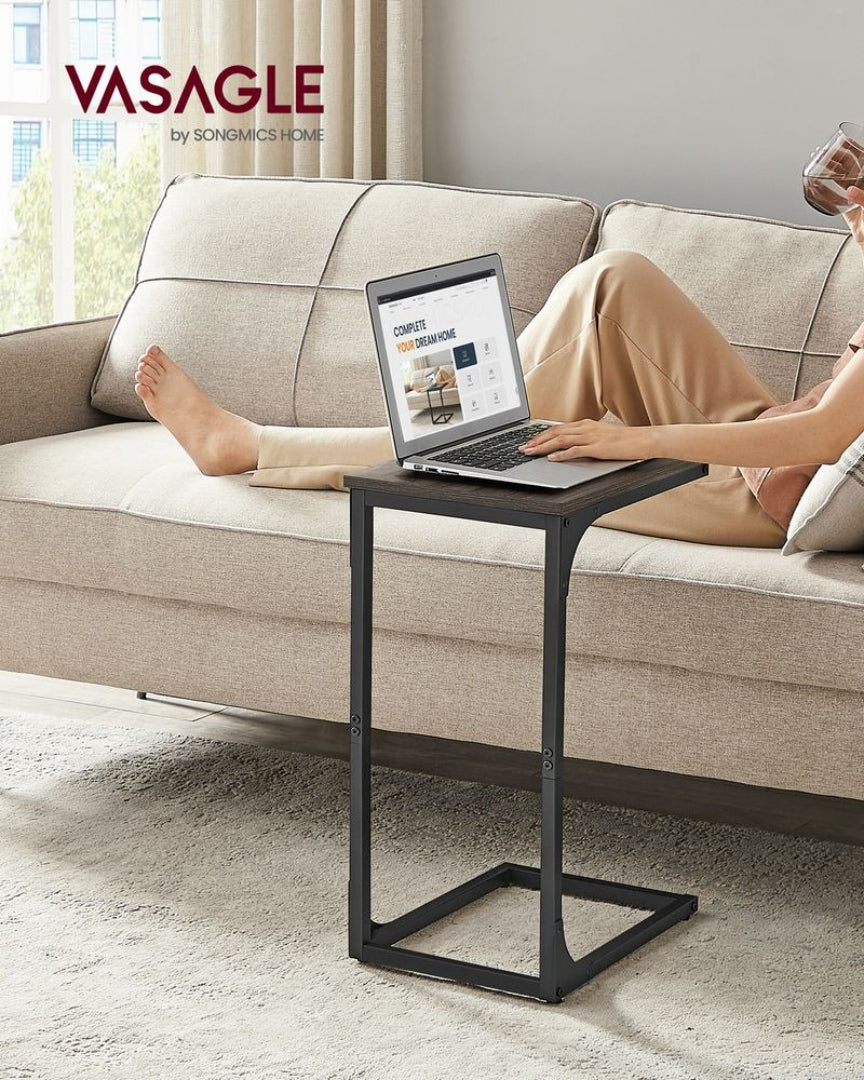C-Shaped End Table For Sofa With Steel Frame