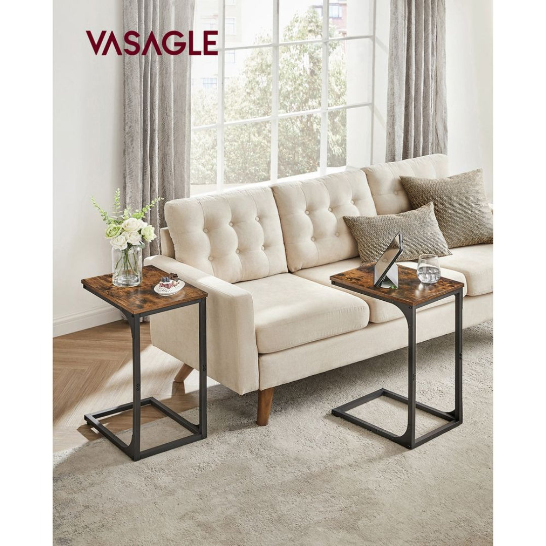 C-Shaped End Table For Sofa With Steel Frame
