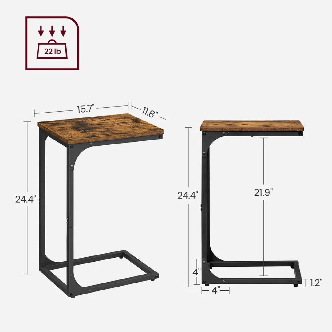 C-Shaped End Table For Sofa With Steel Frame