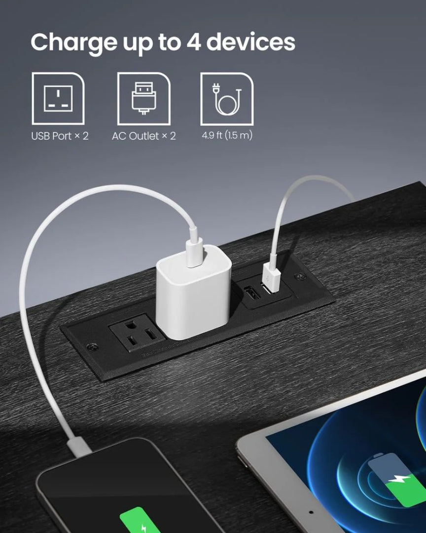 Nightstand With Charging Station And LED Lights Drawer