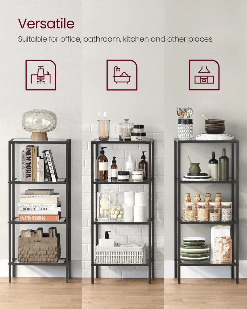 Tempered Glass Bookcase 4 Or 5 Tier Slim Shelving Unit