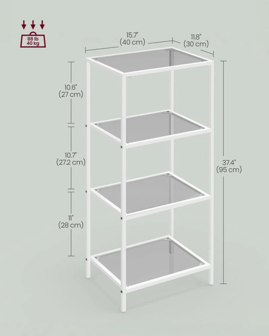 Tempered Glass Bookcase 4 Or 5 Tier Slim Shelving Unit