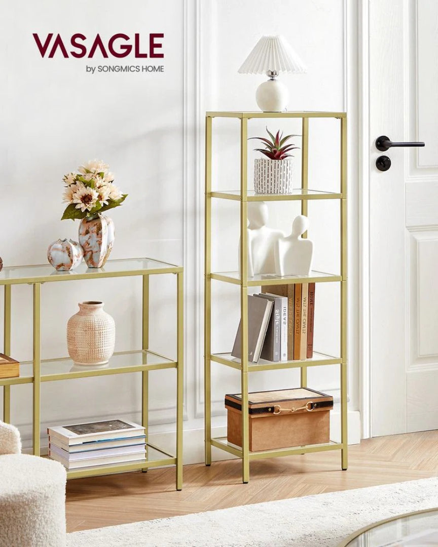 Tempered Glass Bookcase 4 Or 5 Tier Slim Shelving Unit