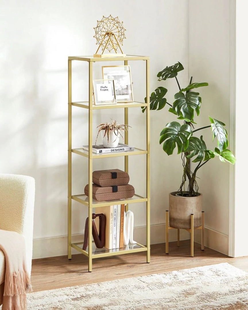 Tempered Glass Bookcase 4 Or 5 Tier Slim Shelving Unit