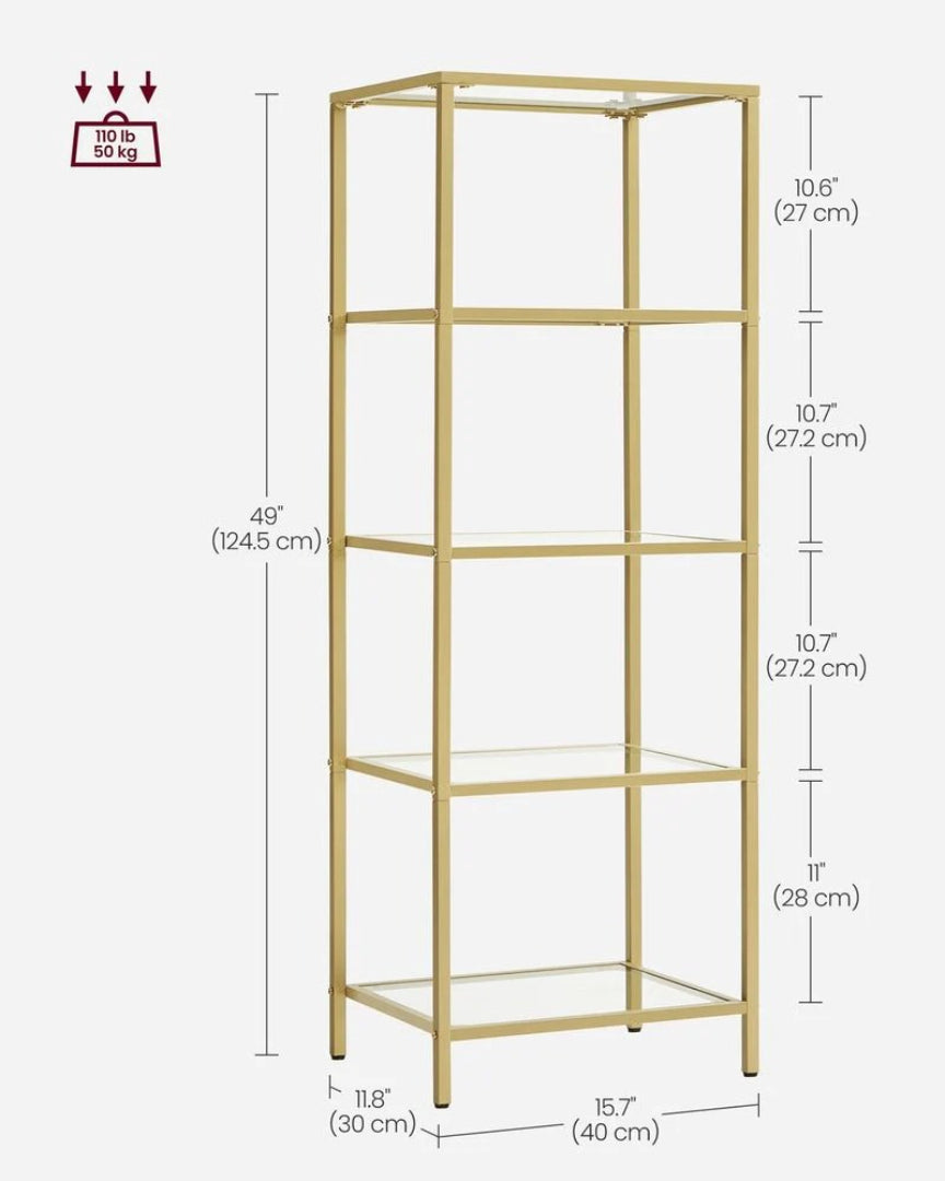 Tempered Glass Bookcase 4 Or 5 Tier Slim Shelving Unit