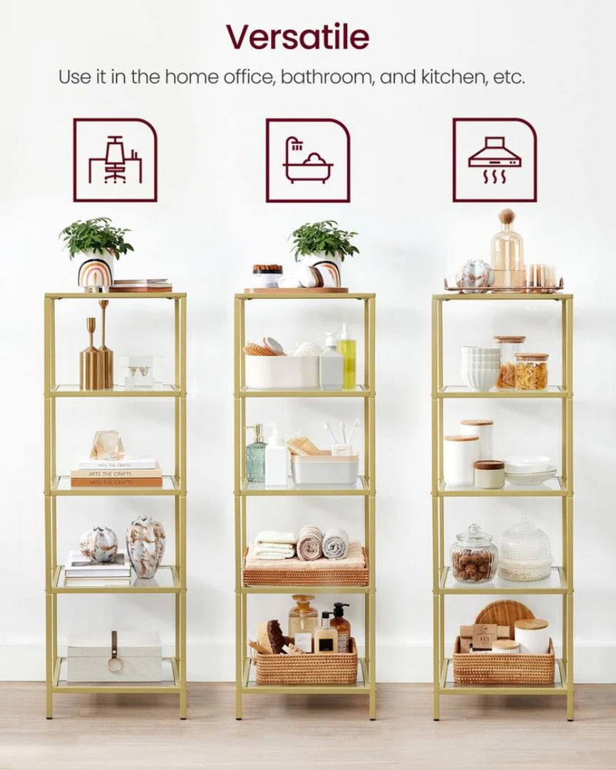 Tempered Glass Bookcase 4 Or 5 Tier Slim Shelving Unit