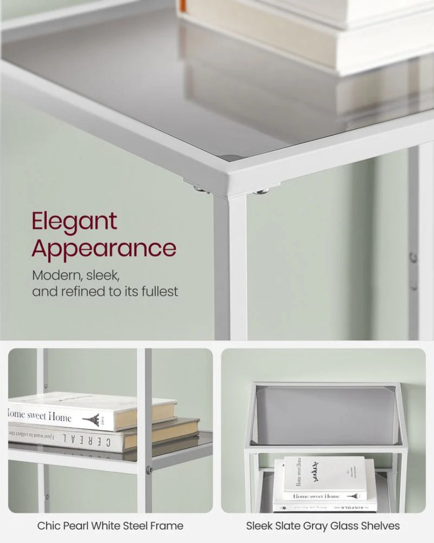 Tempered Glass Bookcase 4 Or 5 Tier Slim Shelving Unit