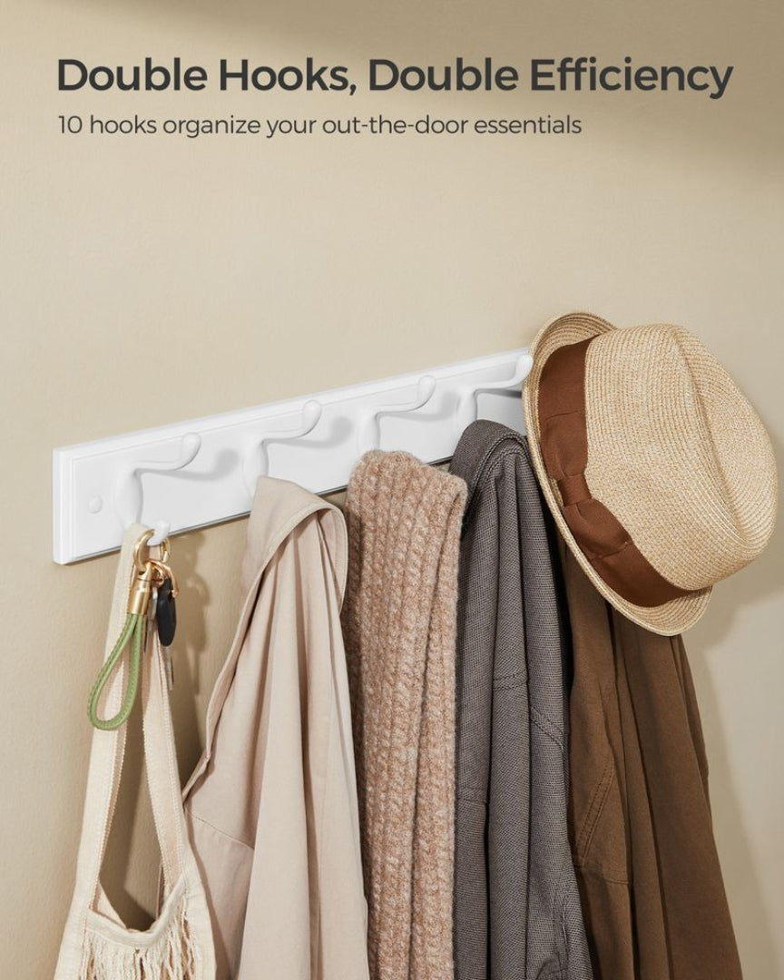 Wall Mounted Coat Rack With 10 Hooks, Heavy Duty Entryway Hook Rack