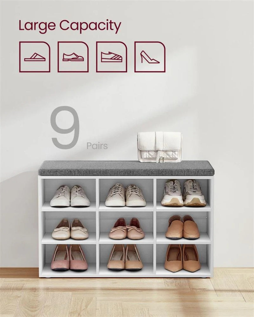 Shoe Storage Bench With Cushion, 9/10/12 Compartments Organizer