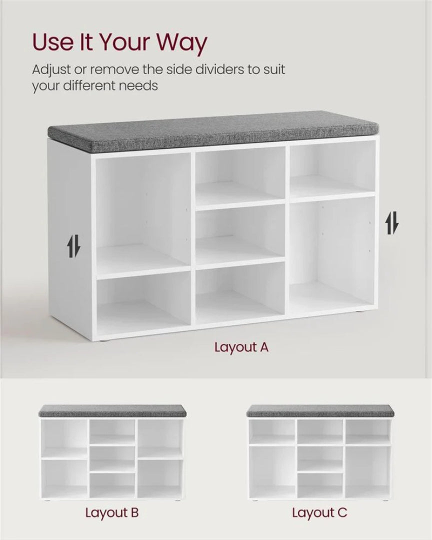 Shoe Storage Bench With Cushion, 9/10/12 Compartments Organizer