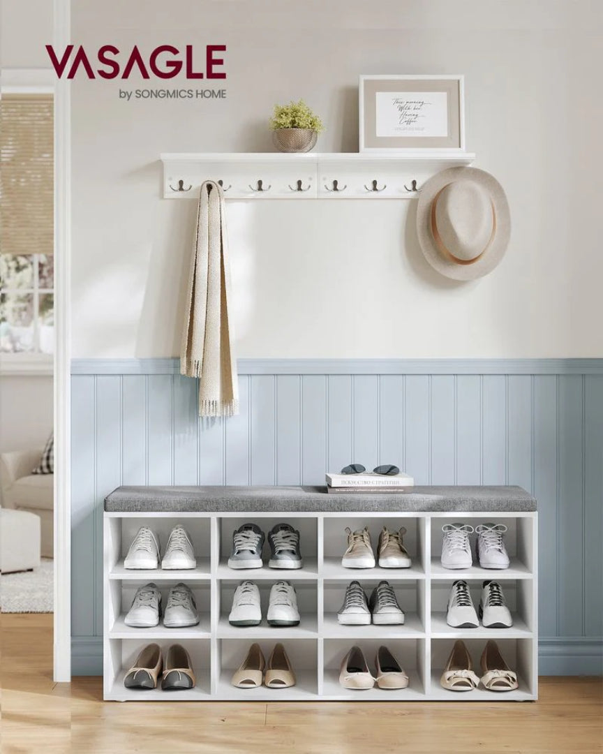 Shoe Storage Bench With Cushion, 9/10/12 Compartments Organizer