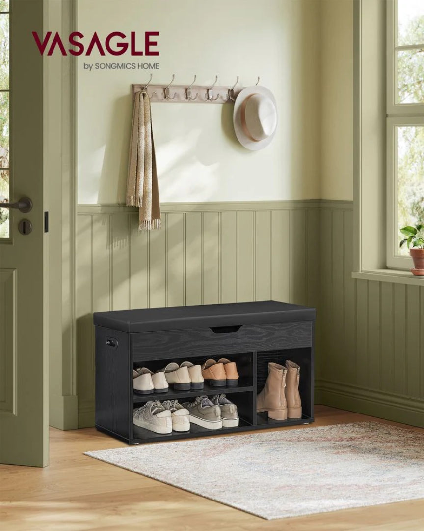 Shoe Storage Bench With Cushion, Drawers & Shelves, 31.5 Inch