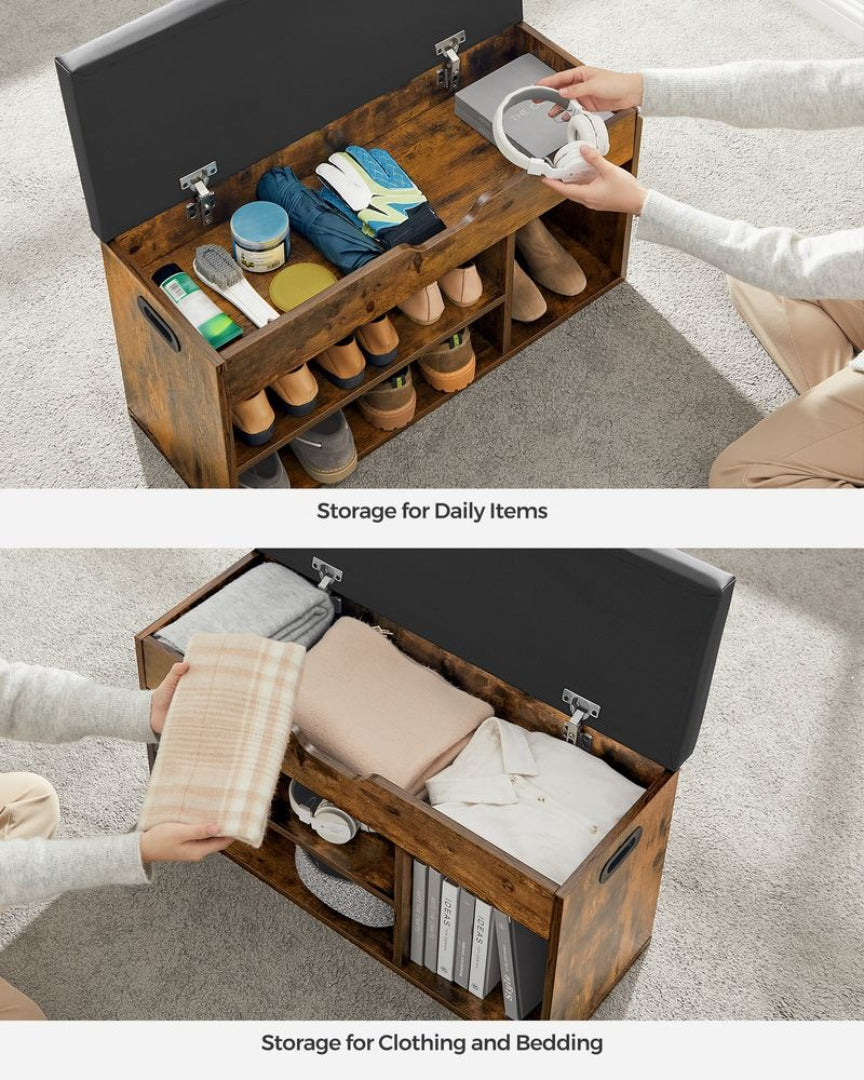 Shoe Storage Bench With Cushion, Drawers & Shelves, 31.5 Inch