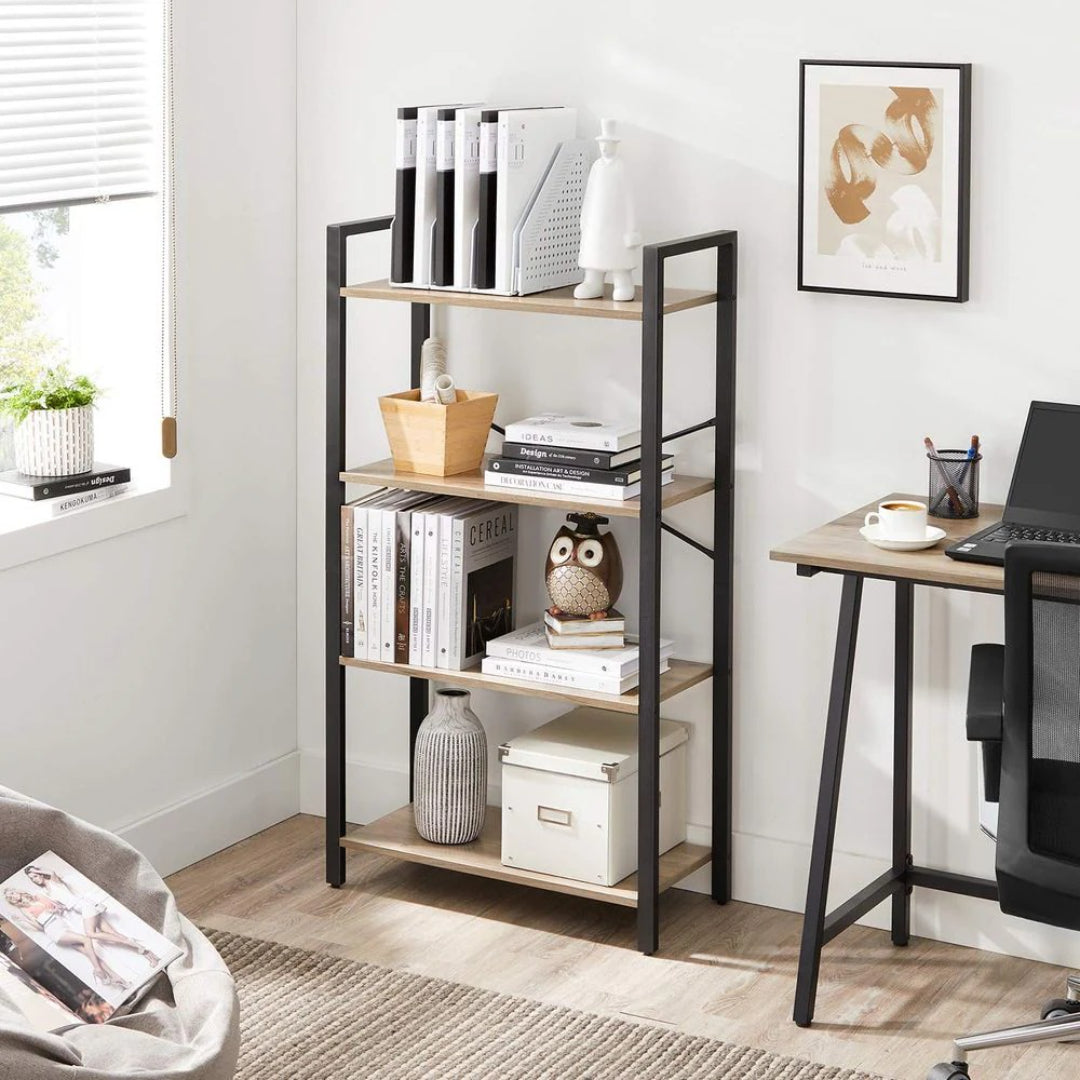4 Tier Bookshelf With Steel Frame, 47.2 Inch Storage Shelf