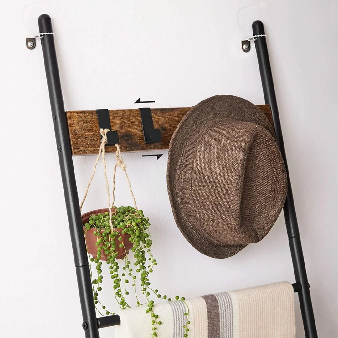 Blanket Ladder Shelf 5-Tier Towel Rack With Hooks