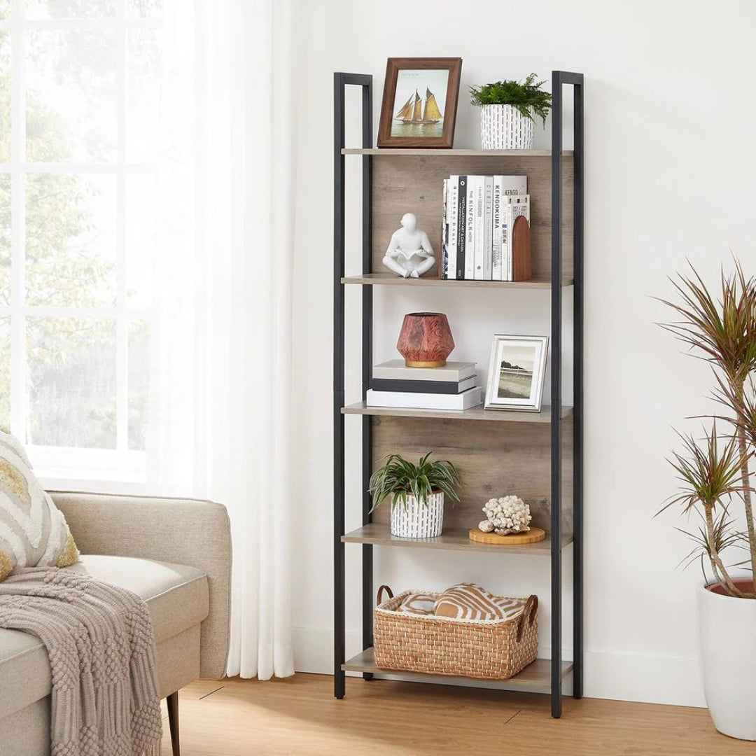 5 Tier Bookshelf With Steel Frame, 65 Inch Storage Bookcase