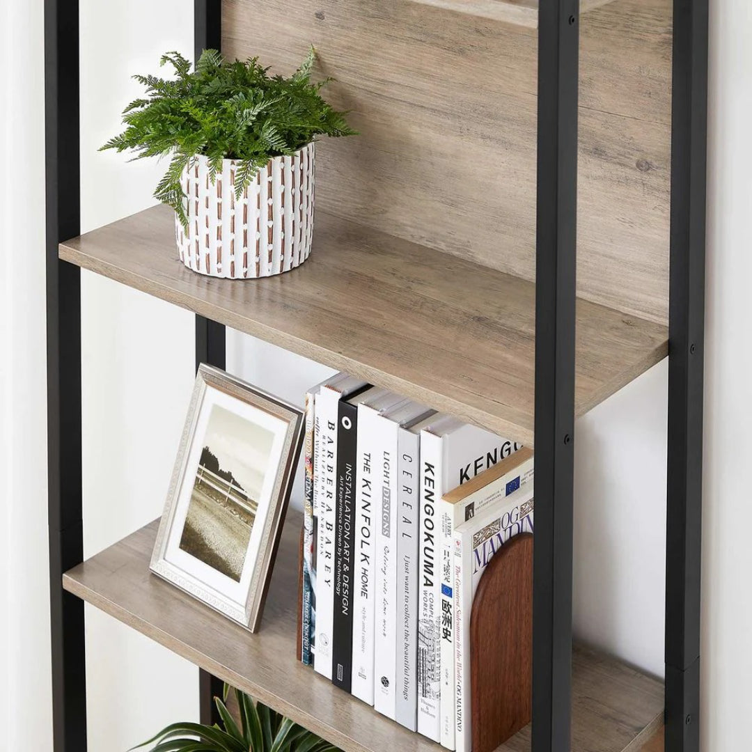 5 Tier Bookshelf With Steel Frame, 65 Inch Storage Bookcase
