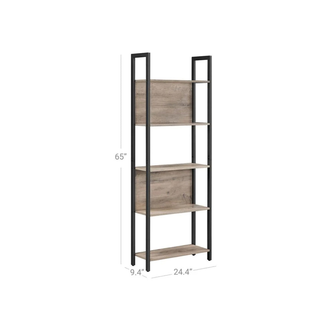 5 Tier Bookshelf With Steel Frame, 65 Inch Storage Bookcase