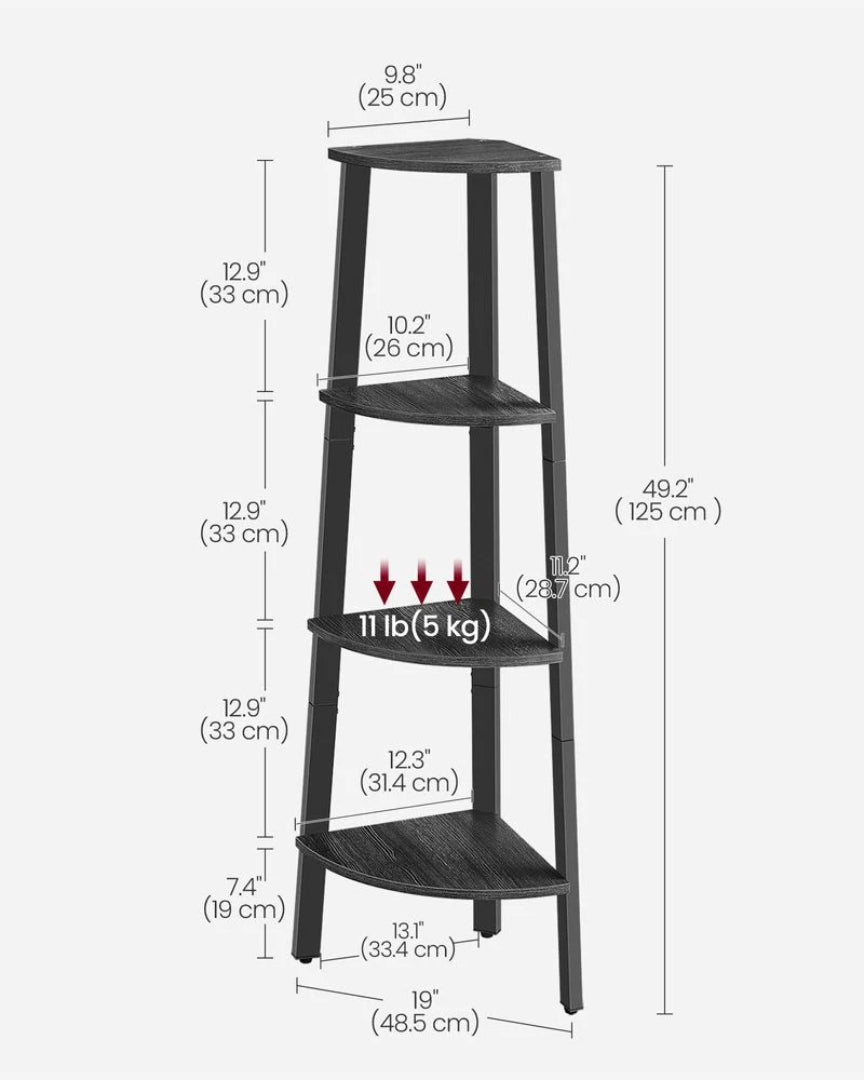 4 Tier Corner Bookshelf Industrial Storage Display Shelf