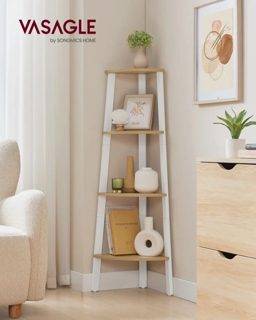 4 Tier Corner Bookshelf, 49.2 Inch Space Saving Storage Shelf