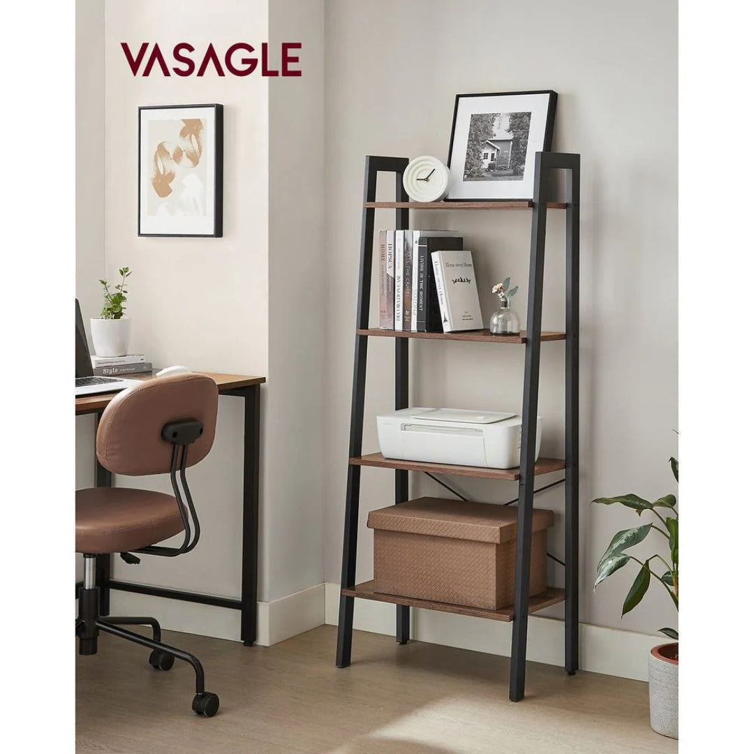 4 Tier Ladder Shelf With Steel Frame, 31.5/22 Inch Storage Rack