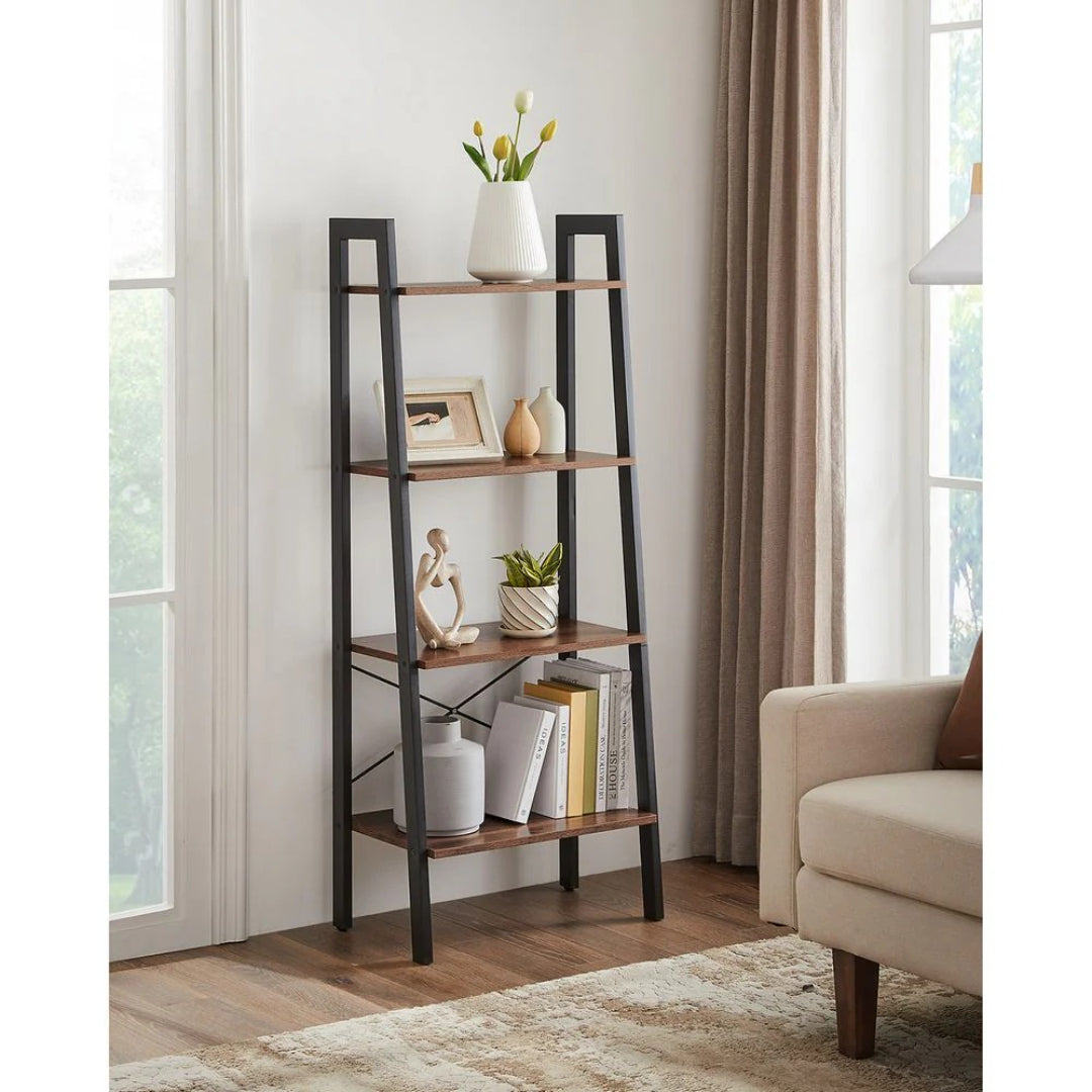 4 Tier Ladder Shelf With Steel Frame, 31.5/22 Inch Storage Rack