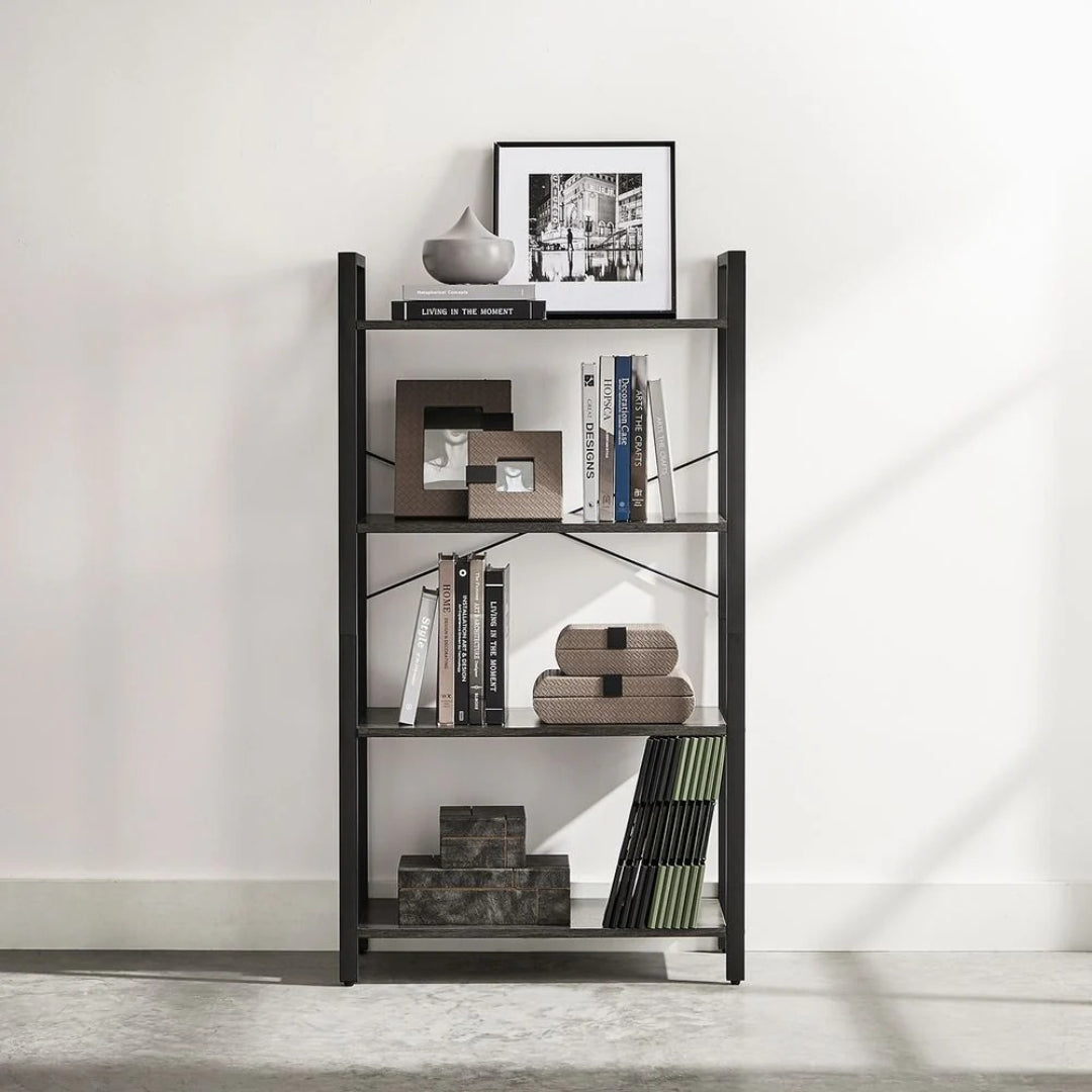4 Tier Bookshelf With Steel Frame, 47.2 Inch Storage Shelf