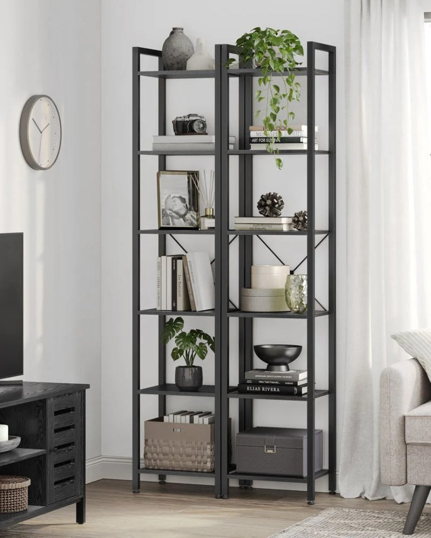 6 Tier Narrow Bookcase With Steel Frame Storage Shelf