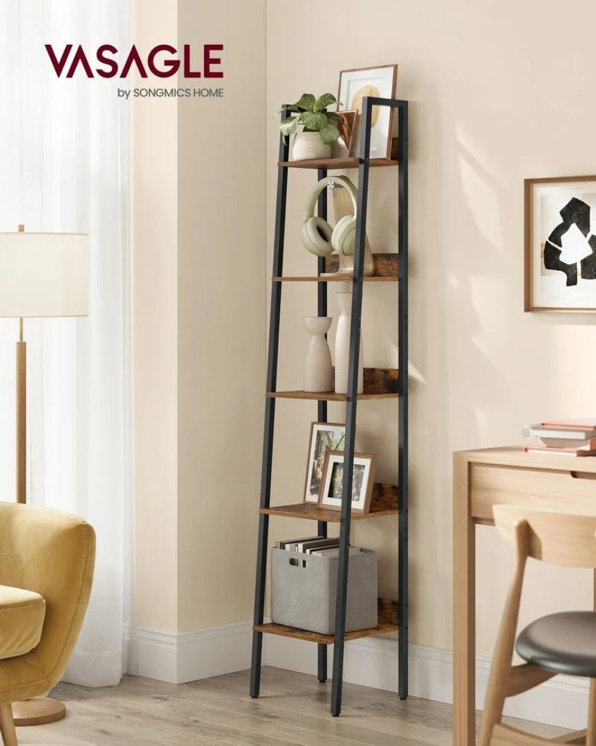 5 Tier Narrow Bookcase, 66.9 Inch Space Saving Storage Shelf