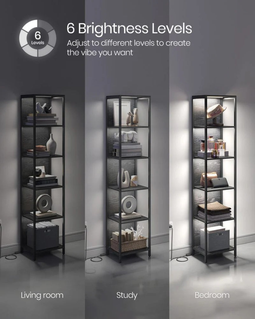 6 Tier LED Bookshelf With Dimmable Lights Display Shelf
