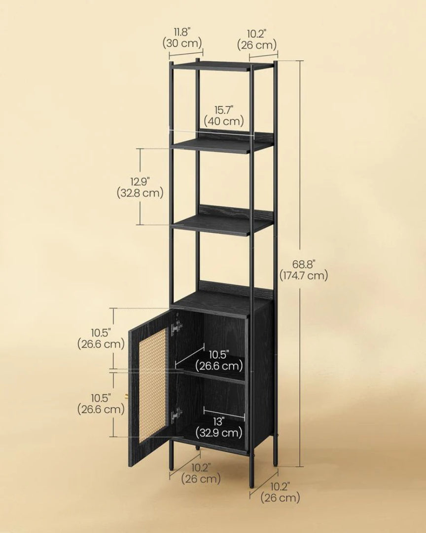 6 Tier Bookcase With Door, 68.8 Inch Storage Shelf